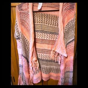 Pink, white, and gray cardigan